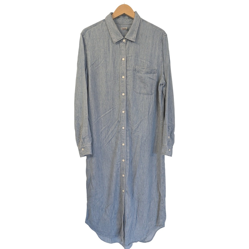 Faherty Chambray Maxi Shirt Dress Button Down Tencel Linen Long Sleeve Coastal